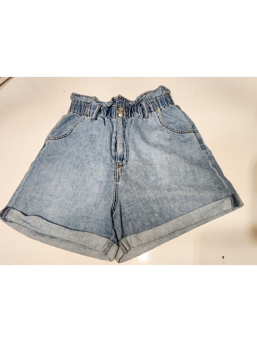H&M Women's Light Blue Denim Paperbag Waist Shorts Size US 6
